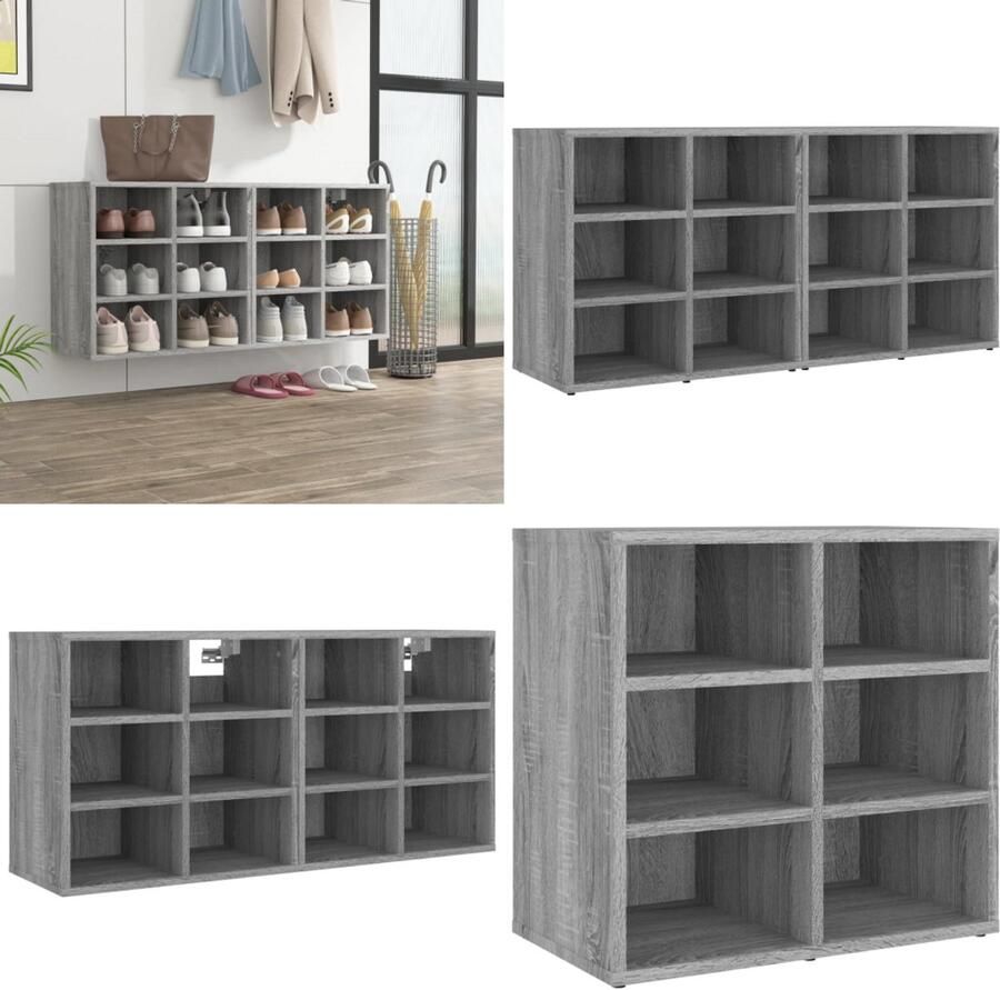 VidaXL Schoenenkasten 2 st 52 5x30x50 cm grijs sonoma eikenkleurig Schoenenrek Schoenenrekken Opbergrek Voor Schoenen Schoenenstellage