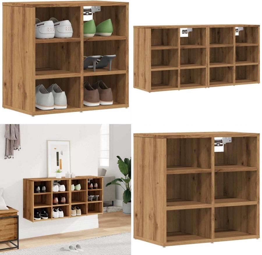 VidaXL Schoenenkasten 2 st 52x30x50 cm artisanaal eiken Schoenenrek Schoenenrekken Opbergrek Voor Schoenen Schoenenstellage