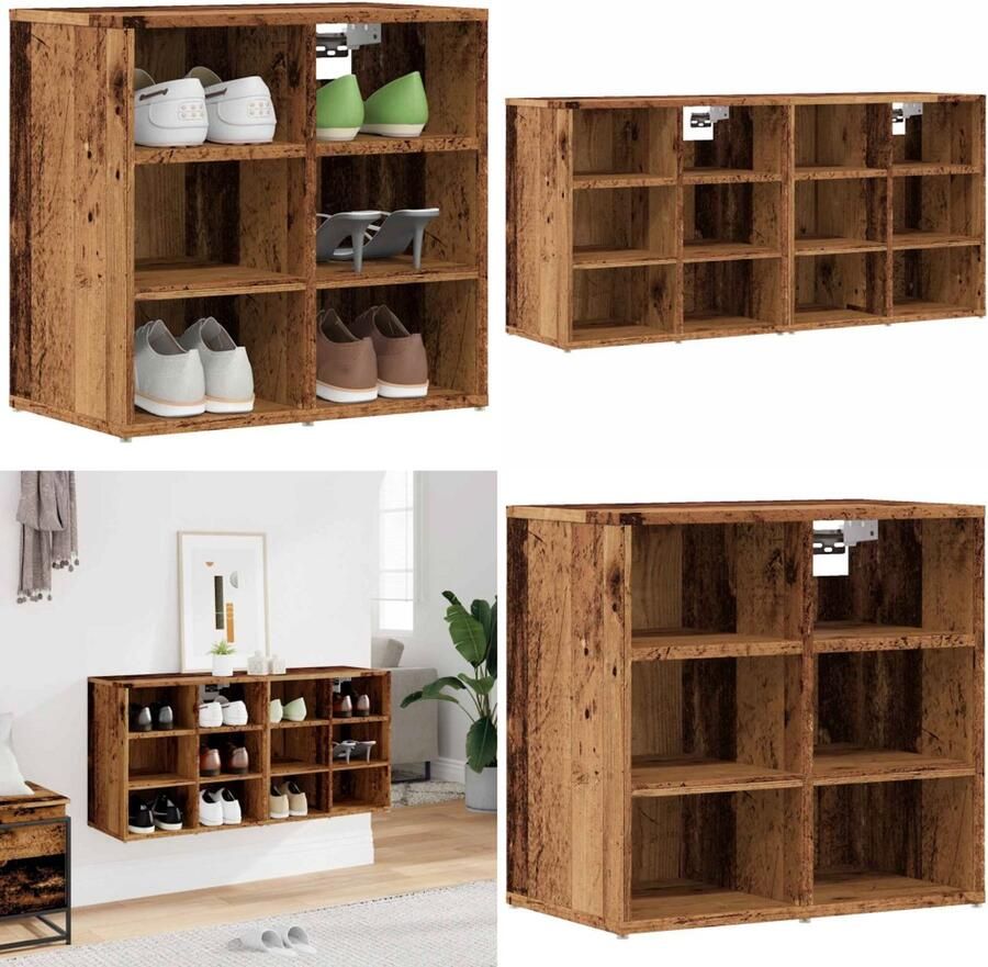 VidaXL Schoenenkasten 2 st 52x30x50 cm oud houtkleurig Schoenenrek Schoenenrekken Opbergrek Voor Schoenen Schoenenstellage