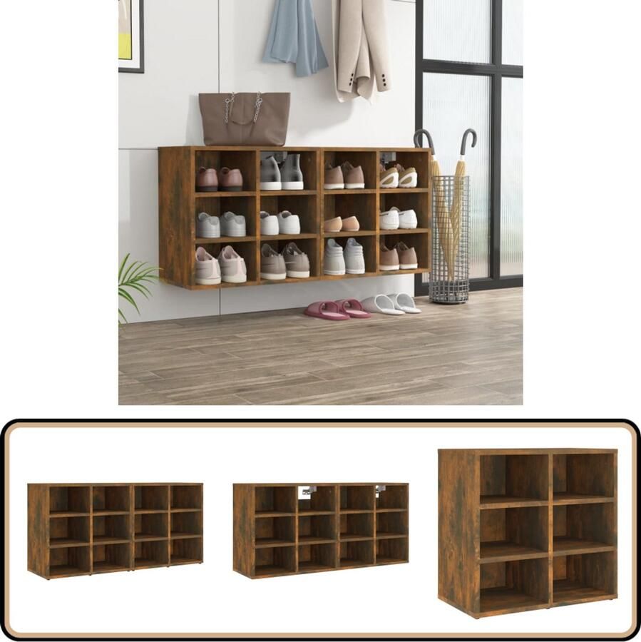 VidaXL Schoenenkasten 2 stuks Gerookt Eiken Schoenenkast Schoenenopbergers Schoenuitbreider Kastje Bergruimte