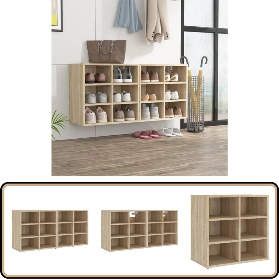 VidaXL Schoenenkasten 2 stuks Sonoma eikenkleurig Schoenenkast Schoenenopbergers Schoenuitbreider Kastje Bergruimte Woonkamer Decoratie Entree Organisatie