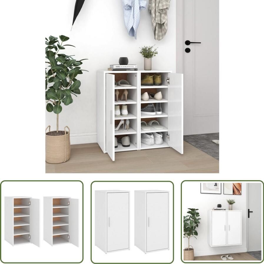 VidaXL Schoenenkasten 2 stuks Wit Bewerkt hout Schoenenkast Schoenenopbergers Houten Kast Witte Kast Bergruimte Organisatie Entreehal Slaapkamer Woonkamer