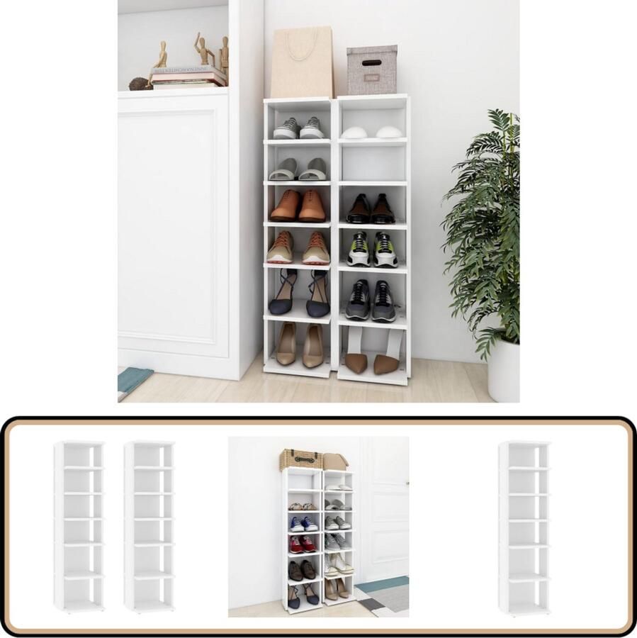 VidaXL Schoenenkasten 2 stuks Wit Bewerkt hout Schoenenkast Schoenuitlegers Bergruimte Organisatie Opslagruimte Houten Schoenenkast Witte Schoenenkast Kleine Schoenenkast Compact Modern Design Houtbewerking