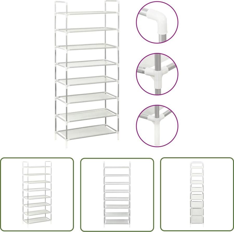 The Living Store Schoenenrek Minimalistisch Opbergoplossing 60 x 28 x 140 cm Zilver Schoenenrek Schoenenkasten Schoenuitlegger Opslagruimte Minimalistisch - Foto 2
