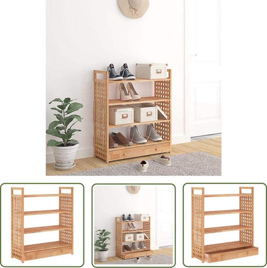 The Living Store Schoenenrek Walnotenhout 70 x 27 x 81 cm Opbergruimte Montagehandleiding Schoenenrek Schoenenkasten Walnotenhout Meubilair Hout Meubel Opbergruimte - Foto 3
