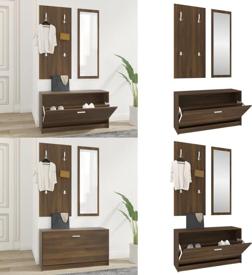 VidaXL Schoenenkastset 3-in-1 bewerkt hout bruineiken Schoenenkast Schoenenkasten Schoenenkast Set Schoenenkastset
