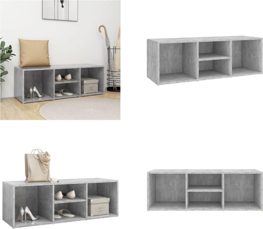 VidaXL Schoenenopbergbank 105x35x35 cm bewerkt hout betongrijs Schoenenbank Schoenenbanken Opbergbank Opbergbanken