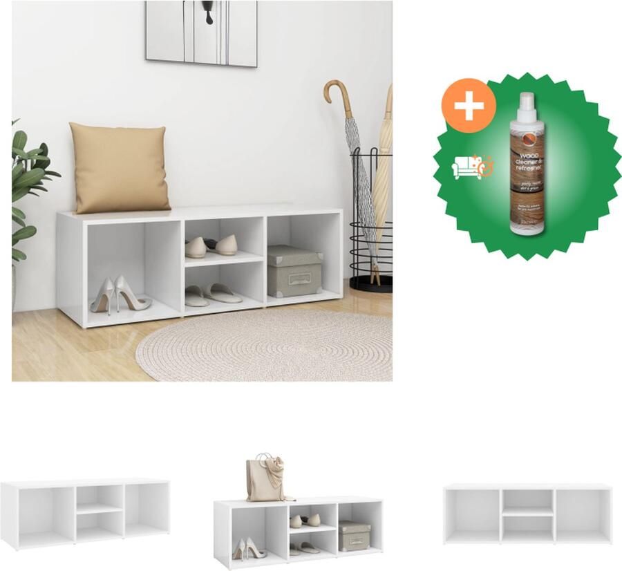 VidaXL Schoenenopbergbank 105x35x35 cm bewerkt hout wit Schoenenkast Inclusief Houtreiniger en verfrisser