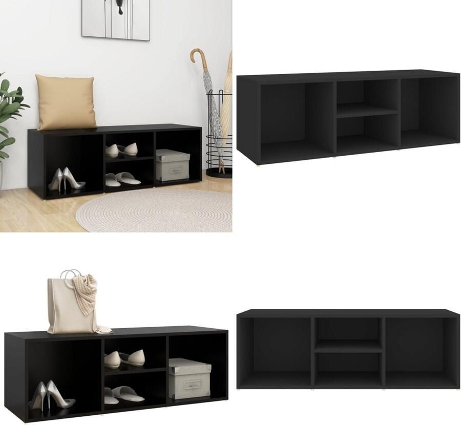 VidaXL Schoenenopbergbank 105x35x35 cm bewerkt hout zwart Schoenenbank Schoenenbanken Opbergbank Opbergbanken