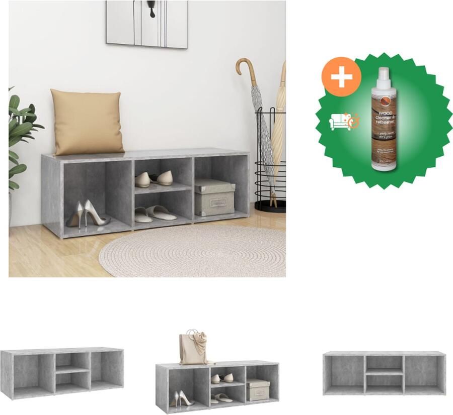 VidaXL Schoenenopbergbank 105x35x35 cm spaanplaat betongrijs Schoenenkast Inclusief Houtreiniger en verfrisser
