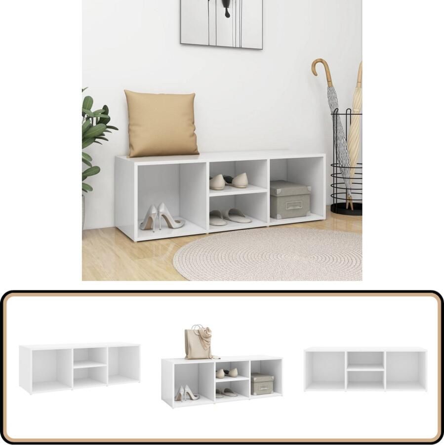 VidaXL Schoenenopbergbank Wit Hout 105x35x35 cm Schoenenbank Schoenenkasten Houten Meubels Witte Meubelen Bergruimte