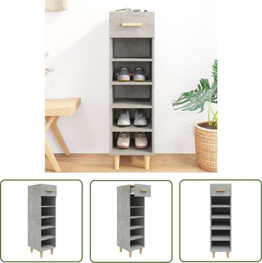 The Living Store Schoenenkast Betongrijs Hout 30x35x105 cm Ruimtebesparend Schoenenkast Schoenenopbergen Ruimtebesparing Houten Kast Grijze Kast - Foto 2