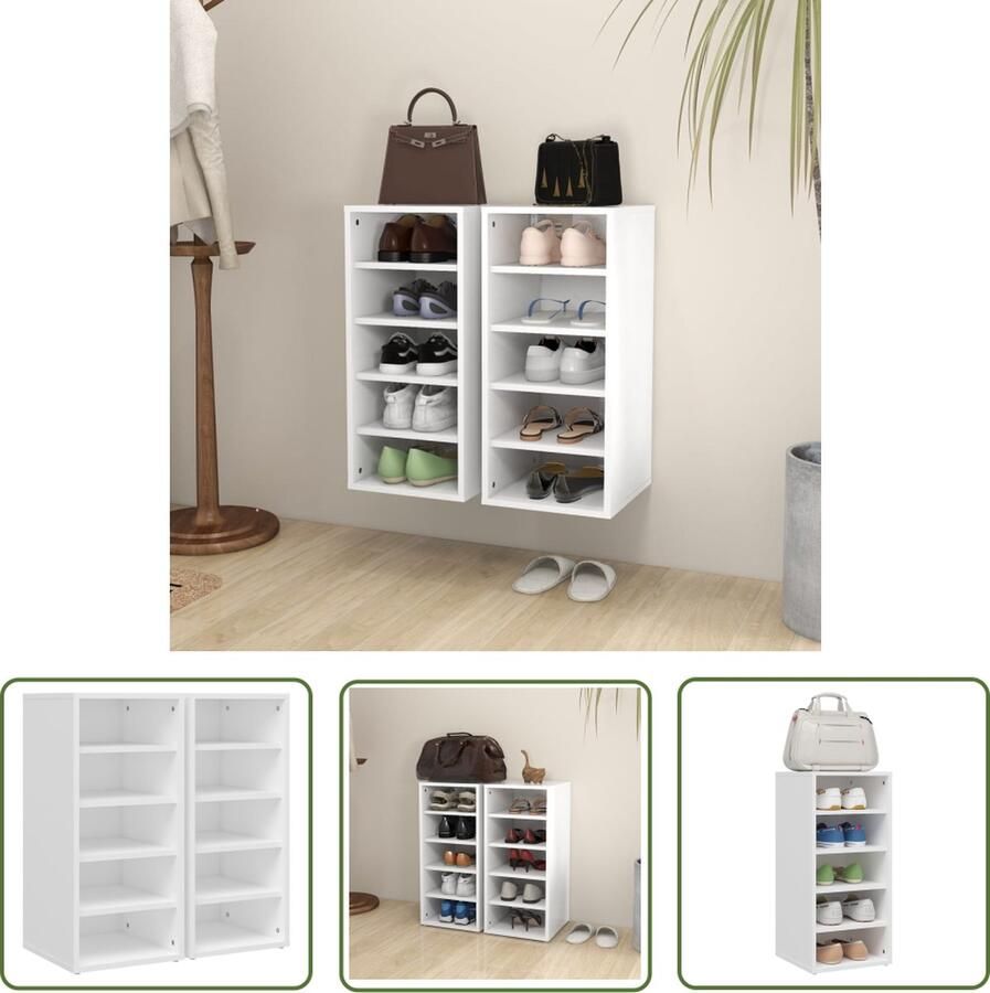 The Living Store Schoenenkast Tijdloos Opbergers Afmeting- 31.5 x 35 x 70 cm Kleur- wit Materiaal- spaanplaat Schoenenkast Schoenenopbergen Schoenenrek Kast Bergruimte - Foto 2