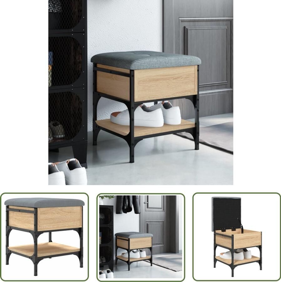 VidaXL Schoenenbank 42x42x45 cm bewerkt hout sonoma eikenkleurig Schoenenbank Schoenenopbergers Bruine Schoenenbank Houten Schoenenbank Salontafel