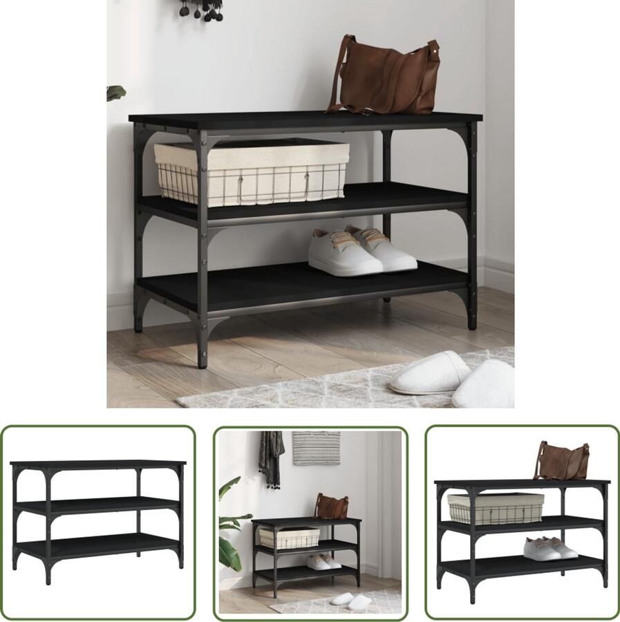 VidaXL Schoenenbankje 70x38 5x49 cm bewerkt hout zwart Schoenenbankje Schoenenopbergers Entreetafel Hallenkasten Houten Kasten