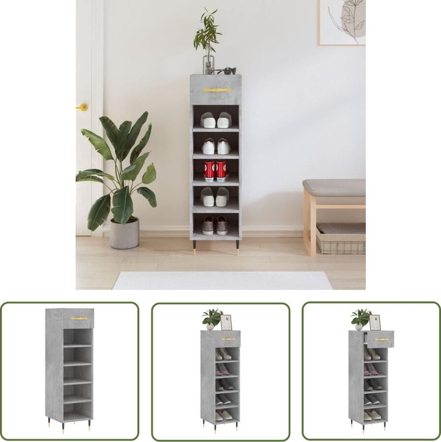 The Living Store Schoenenkast Voorjaar Opbergen 30x35x105 cm Betongrijs Schoenenkast Schoenenopbergers Bergruimte Entreehal Woonkamer