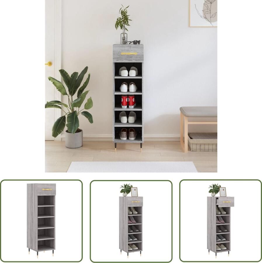 The Living Store Schoenenkast 30x35x105 cm bewerkt hout grijs sonoma eikenkleur Schoenenkast Schoenenopbergers Schoenendoos Kastje Bergruimte