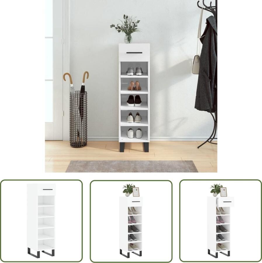 The Living Store Schoenenkast Hoogglans wit 30 x 35 x 105 cm Duurzaam materiaal Schoenenkast Houten Schoenenkast Wit Schoenenkast Compact Schoenenkast Schoenenopbergers - Foto 6