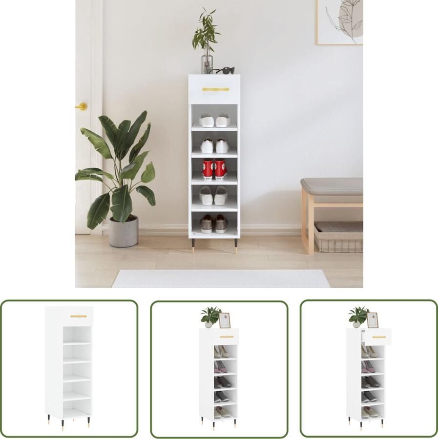 The Living Store Schoenenkast s 30 x 35 x 105 cm Praktisch Ontwerp Schoenenkast Schoenenopbergers Houten Schoenenkast Wit Compact