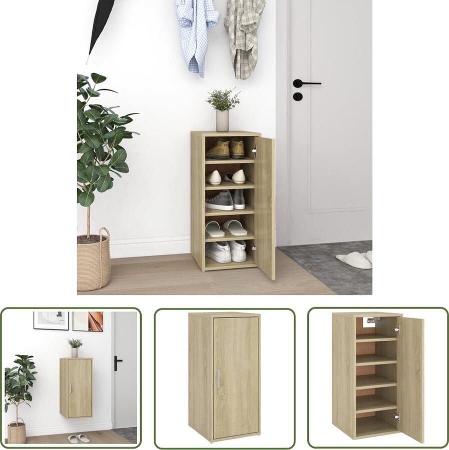 The Living Store Schoenenkast Sonoma Eiken 32x35x70cm 5 Schappen Wandmontage Schoenenkast Schoenenopbergers Schoenen Rek Wandmontage Houten Schoenenkast - Foto 2