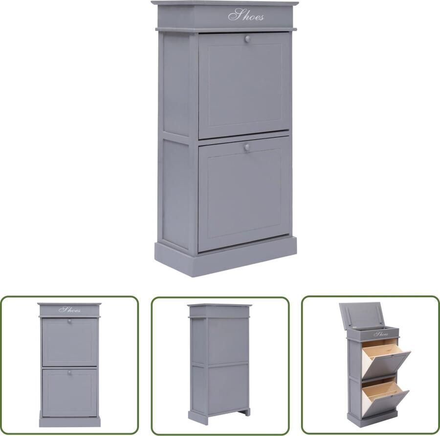 The Living Store Schoenenkast Grijs 50 x 28 x 98 cm Paulowniahout MDF Schoenenkast Schoenenopbergers Houten Schoenenkast Grijze Schoenenkast Paulowniahouten Meubels - Foto 2