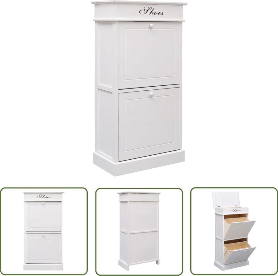 The Living Store Schoenenkast Wit 50x28x98cm Paulowniahout en MDF Schoenenkast Schoenenopbergers Houten Schoenenkast Wit Meubilair Paulownia Hout - Foto 2