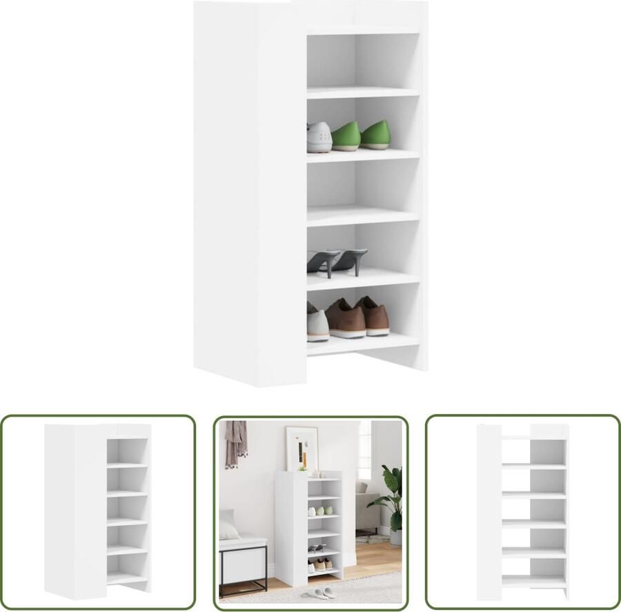 The Living Store Schoenenkast 52x37 5x100 cm bewerkt hout wit Schoenenkast Schoenenopbergers Houten Schoenenkast Wit