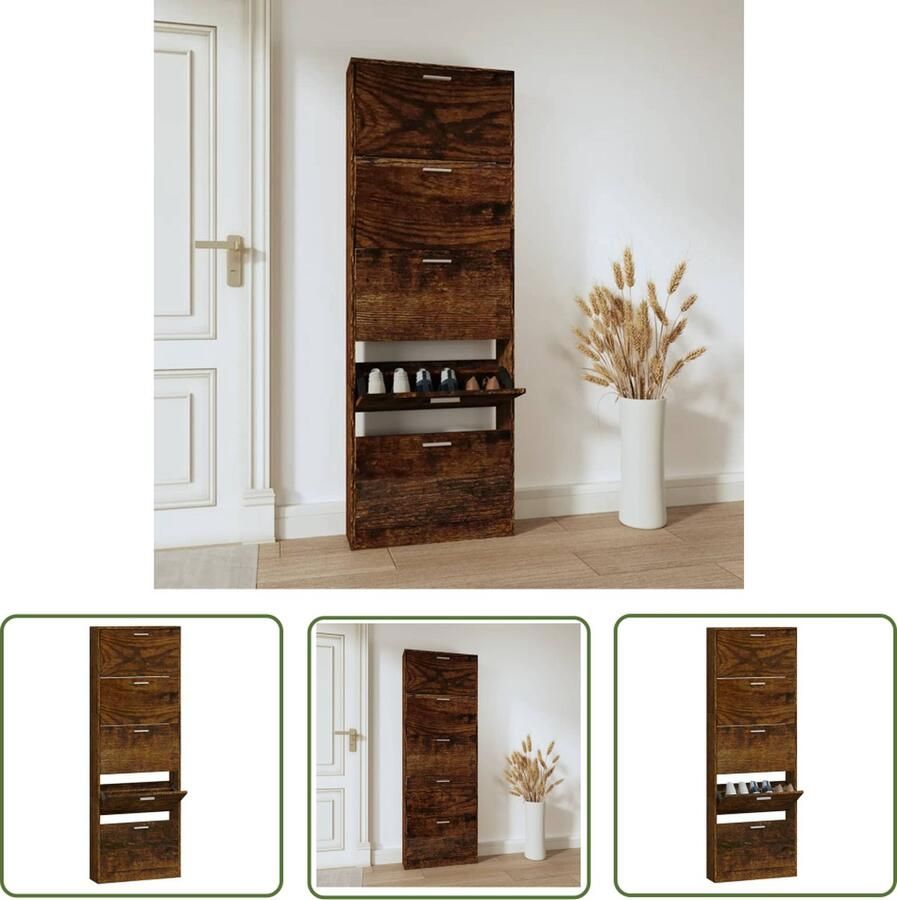 The Living Store schoenenkast s Schoenenopbergsysteem 59x17x169 cm Gerookt eiken Schoenenkast Schoenenopbergers Houten Schoenenkast Bruine Schoenenkast Vintage Schoenenkast - Foto 2