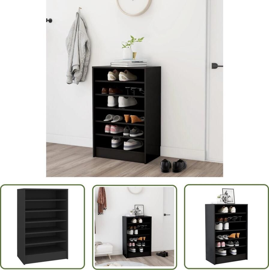 The Living Store Schoenenkast Zwart 60 x 35 x 92 cm Hoogwaardig spaanplaat Schoenenkast Schoenenopbergers Houten Schoenenkast Zwarte Schoenenkast Compact Schoenenkast - Foto 2