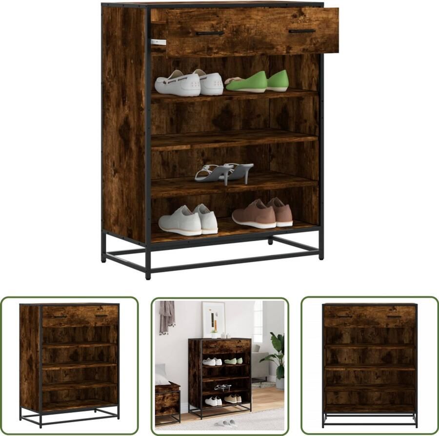 VidaXL Schoenenopbergers Schoenenkast 75x38x97 5 cm bewerkt hout en metaal gerookt eiken Bergruimte Entree Hallenkasten