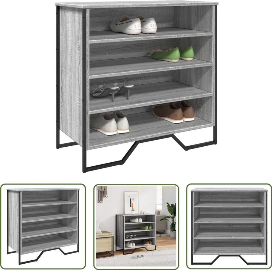 VidaXL Schoenenopbergers Schoenenkast 80x38x78 cm bewerkt hout grijs sonoma eikenkleurig Kledingopslag Entree Meubel Hal Meubilair