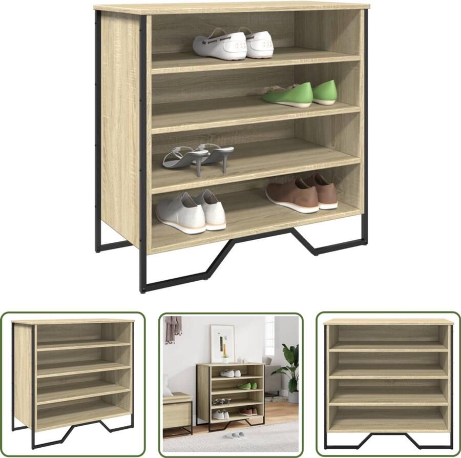 VidaXL Schoenenopbergers Schoenenkast 80x38x78 cm bewerkt hout sonoma eikenkleurig Houten Schoenenkast Sonoma Eiken Vintage Schoenenkast