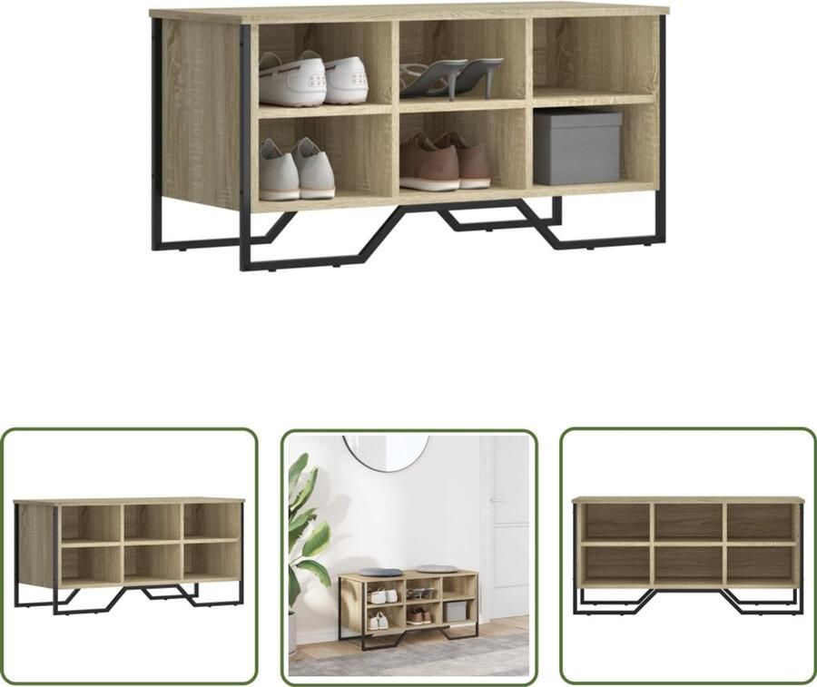 VidaXL Schoenenopbergers Schoenenkast 90x38x45 5 cm bewerkt hout sonoma eikenkleurig Houten Schoenenkast Sonoma Eiken Vintage Schoenenkast