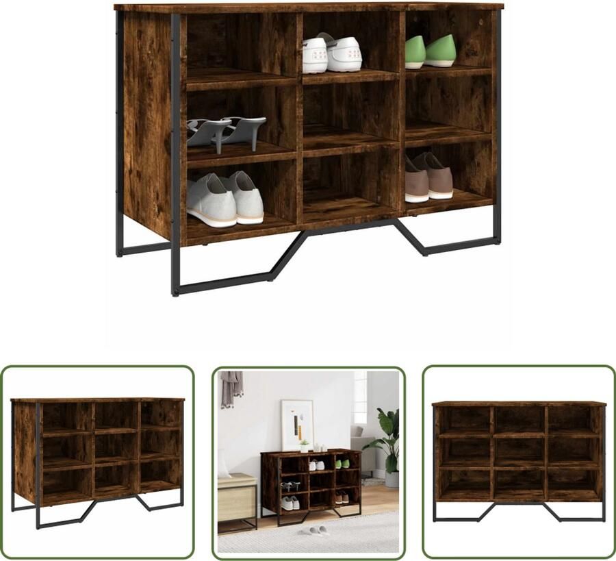 VidaXL Schoenenopbergers Schoenenkast 90x38x61 5 cm bewerkt hout gerookt eikenkleurig Bergruimte Entree Hallenkasten