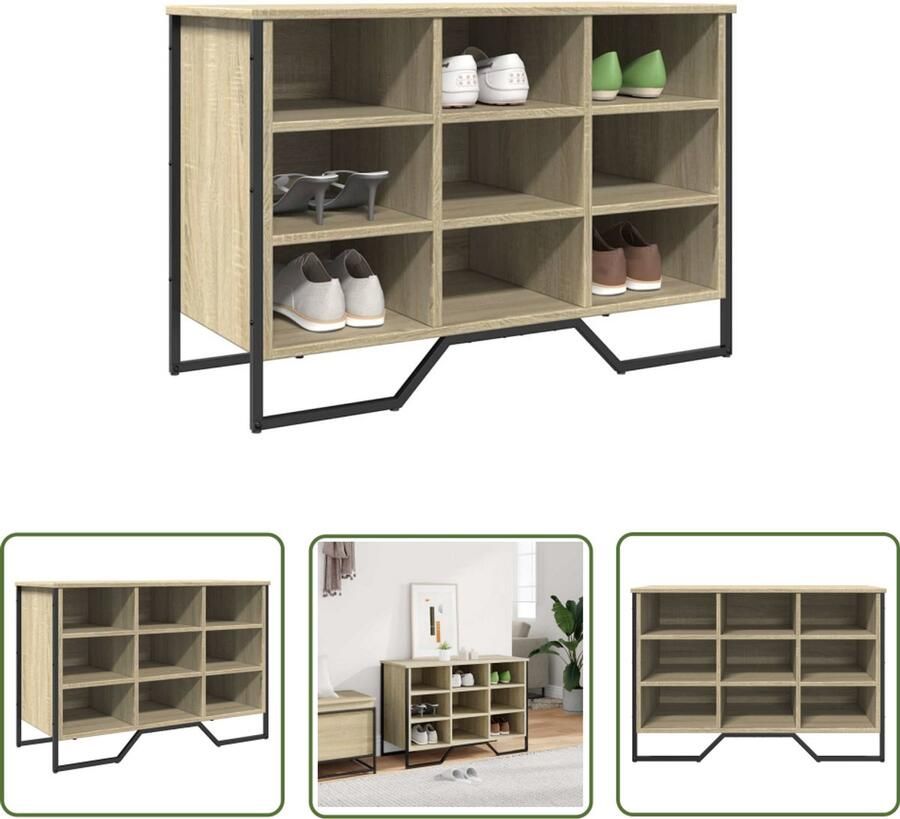 VidaXL Schoenenkast 90x38x61 5 cm bewerkt hout sonoma eikenkleurig Schoenenkast Schoenenopbergers Wandkasten Houten Kast Sonoma Eiken