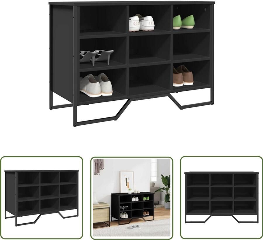 VidaXL Schoenenkast 90x38x61 5 cm bewerkt hout zwart Schoenenkast Schoenenopbergers Houten Schoenenkast Zwarte Schoenenkast Entree Kast