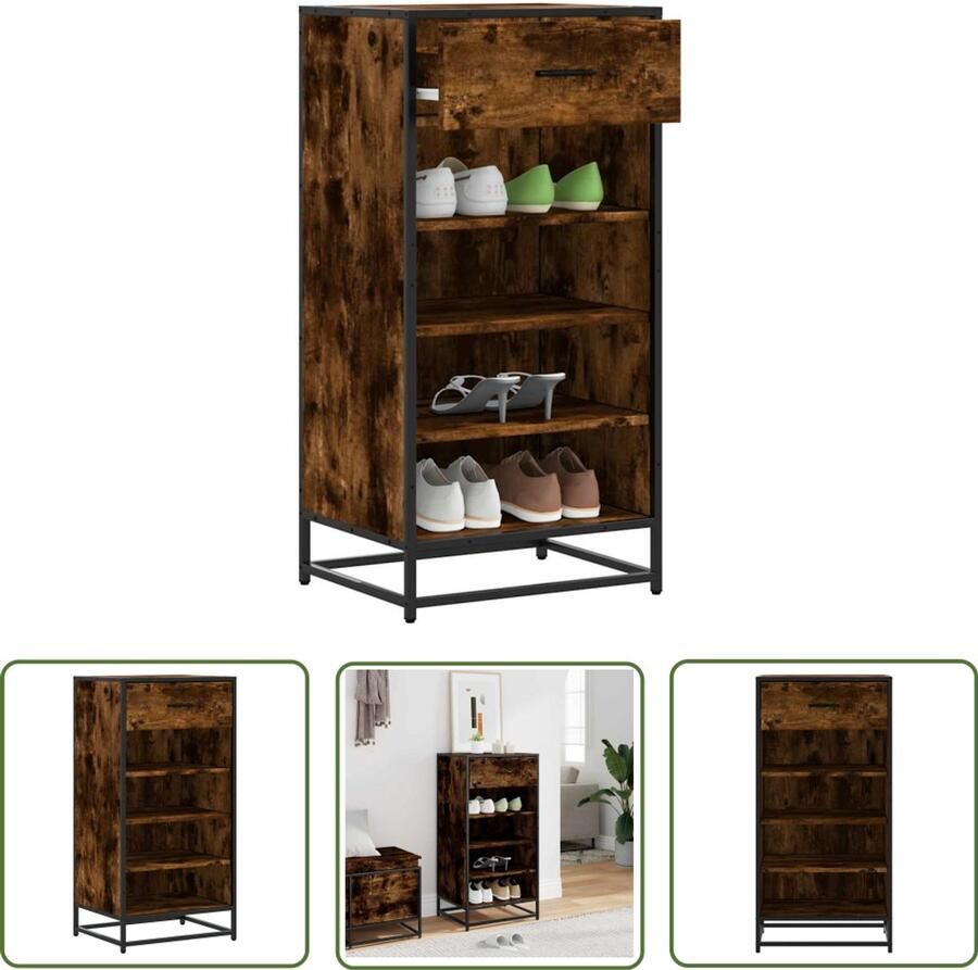 VidaXL Schoenenopbergers Schoenenrek 48x38x97 5 cm bewerkt hout gerookt eikenkleurig Houten Schoenenrek Vintage Schoenenrek Roestvrijstalen Schoenenrek