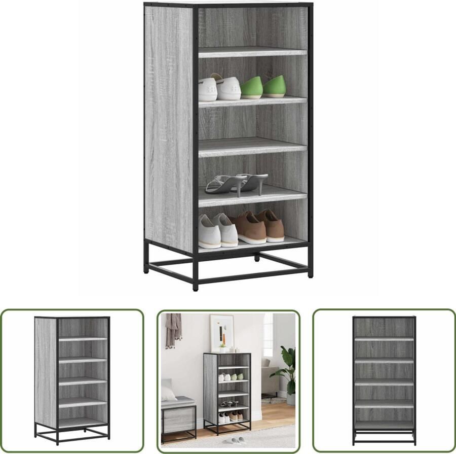 VidaXL Schoenenrek 48x38x97 5 cm bewerkt hout grijs sonoma eikenkleur Schoenenrek Schoenenopbergers Houten Schoenenrek Grijze Schoenenkast Vintage Schoenenrek