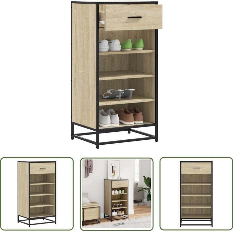 VidaXL Schoenenrek 48x38x97 5 cm bewerkt hout sonoma eikenkleurig Schoenenrek Schoenenopbergers Houten Schoenenrek Sonoma Eiken Vintage Schoenenrek