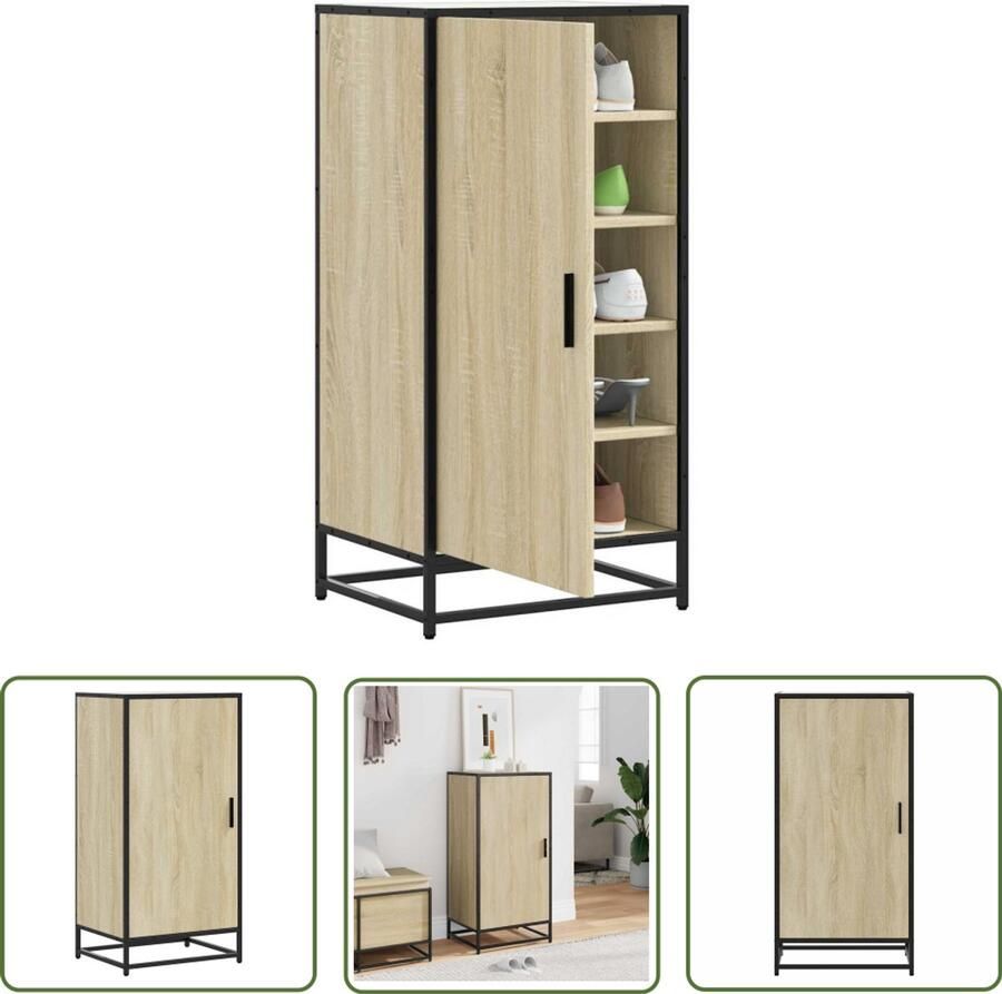 VidaXL Schoenenopbergers Schoenenrek 48x38x97 5 cm bewerkt hout sonoma eikenkleurig Houten Schoenenrek Schoenen Kast Organisator Schoenen
