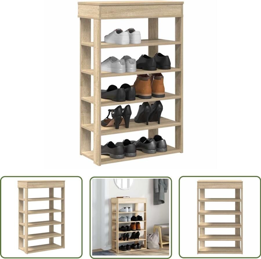 VidaXL Schoenenopbergers Schoenenrek 60x30x98 cm bewerkt hout sonoma eikenkleurig Houten Schoenenkast Interieurdecoratie Organisator