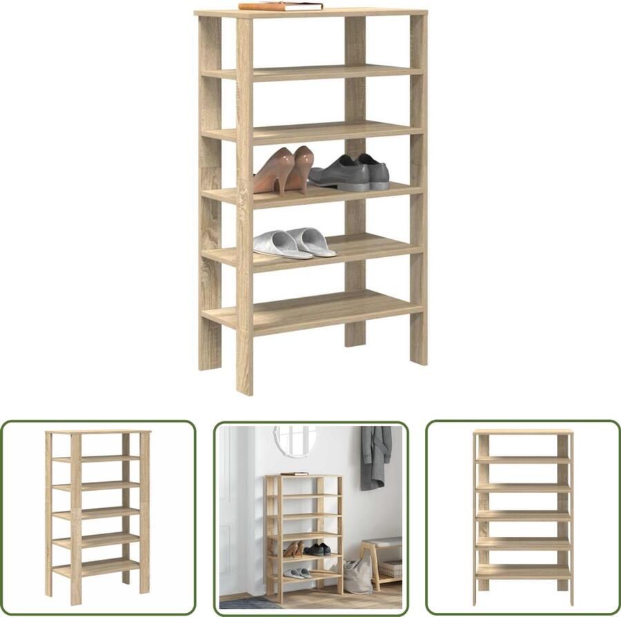 VidaXL Schoenenopbergers Schoenenrek 61x32x105 cm bewerkt hout sonoma eikenkleurig Houten Schoenenkast Sonoma Eiken Vintage Schoenenrek