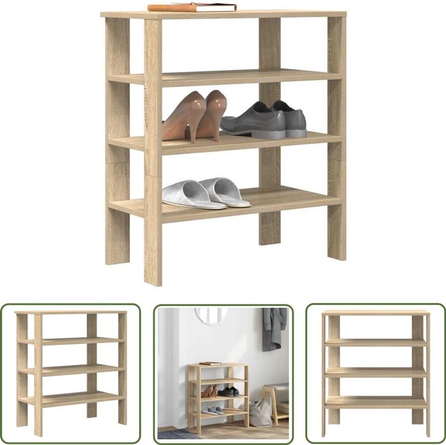 VidaXL Schoenenopbergers Schoenenrek 61x32x70 cm bewerkt hout sonoma eikenkleurig Houten Schoenenkast Entree Furniture Gang Meubilair