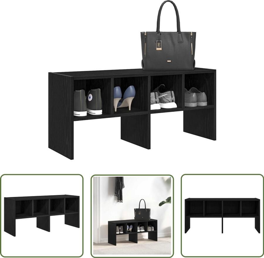 The Living Store Schoenenrek stapelbaar 89 5x30x40 cm zwart eikenkleurig Schoenenrek Schoenenopbergers Houten Schoenenrek Stapelbaar Schoenenrek Entree Organisatie
