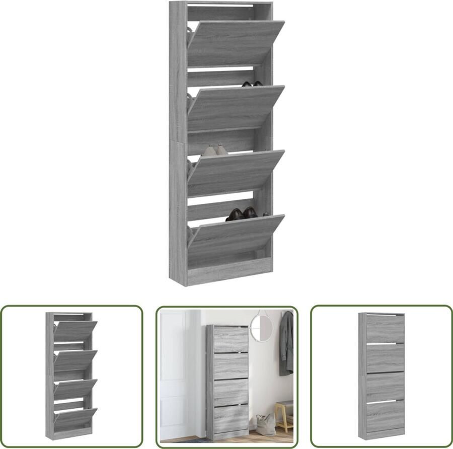 The Living Store Schoenenkast 60x21x163 5 cm bewerkt hout grijs sonoma eiken Schoenenkast Schoenenopbergkast Houten Schoenenkast Grijze Schoenenkast Compact Schoenenkast