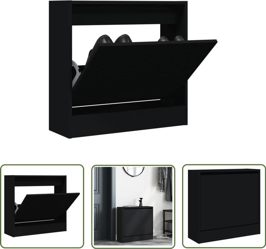 The Living Store Schoenenkast 60x21x57 cm bewerkt hout zwart Schoenenkast Schoenenopbergkast Zwarte Schoenenkast Compacte Schoenenkast Houten Schoenenkast