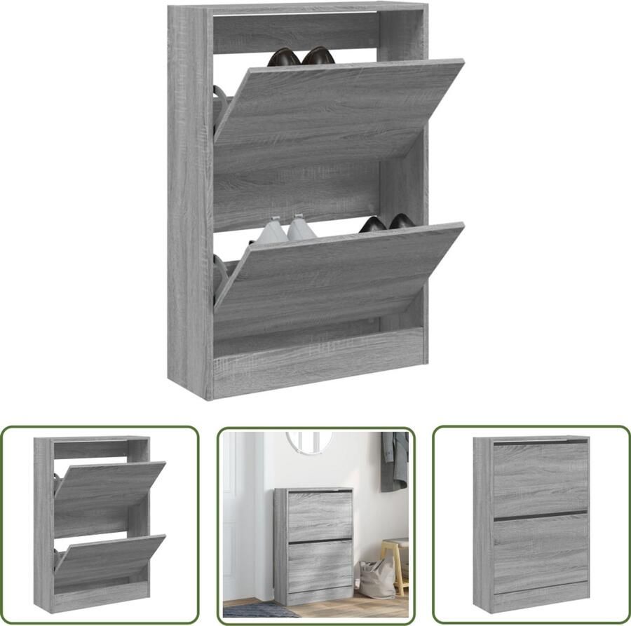The Living Store Schoenenkast 60x21x87 5 cm bewerkt hout grijs sonoma eikenkleur Schoenenkast Schoenenopbergkast Grijze Schoenenkast Kompakte Schoenenkast Houten Schoenenkast