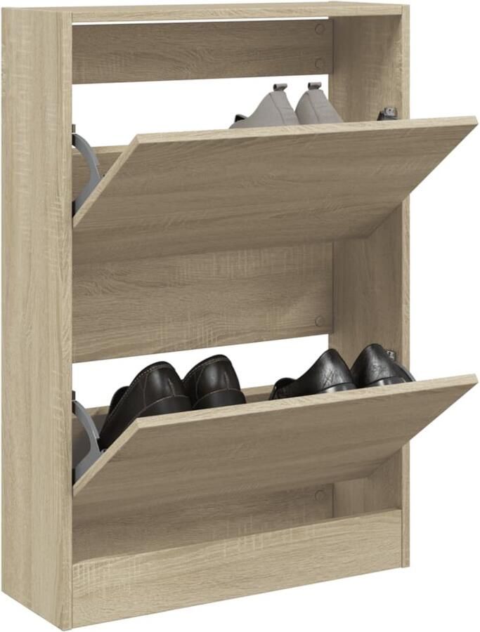 The Living Store Schoenenkast 60x21x87 5 cm bewerkt hout sonoma eikenkleurig Schoenenkast Schoenenopbergkast Smal Bruine Schoenenkast Houten Schoenenkast