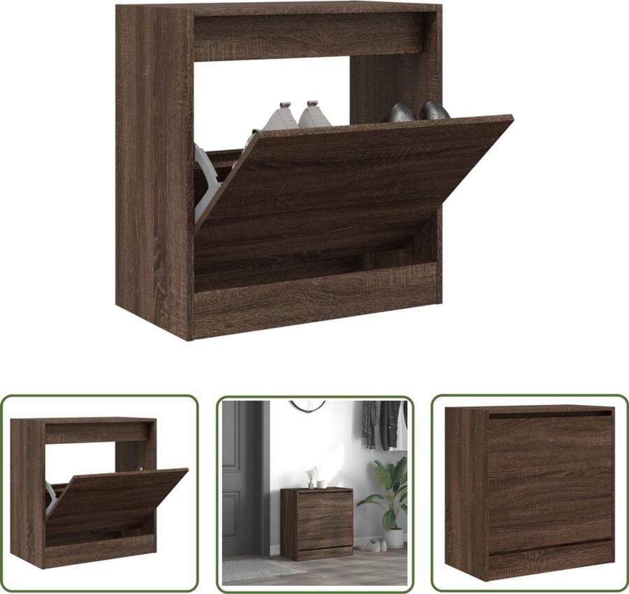 The Living Store Schoenenkast 60x34x63 5 cm bewerkt hout bruin eikenkleur Schoenenkast Schoenenopbergkast Houten Schoenenkast Compacte Schoenenkast Smal Meubel