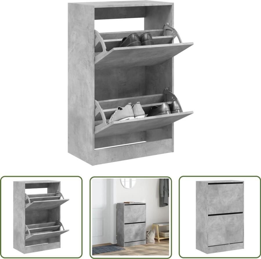 The Living Store Schoenenkast 60x34x96 5 cm bewerkt hout betongrijs Schoenenrek Schoenenrekken Opbergrek Voor Schoenen Schoenenstellage